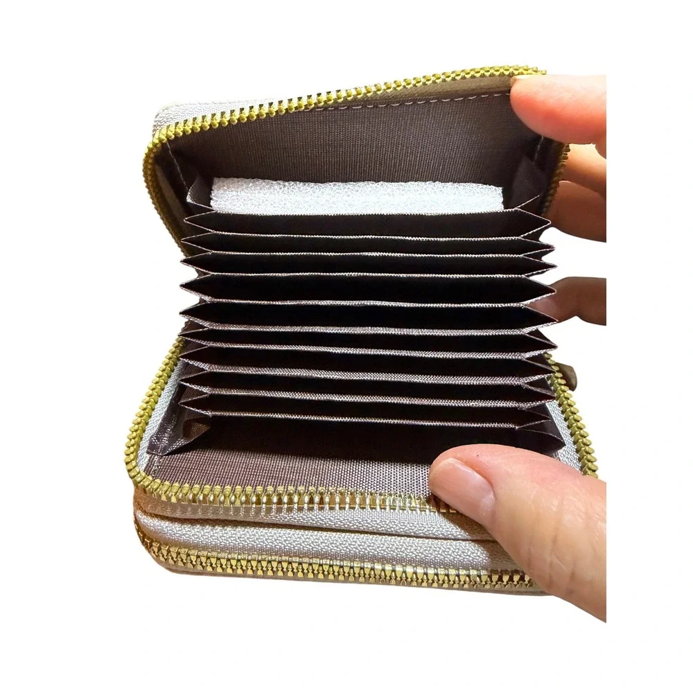 Dachshund Wallet Women Small Beige New Double Zip‎ Accordion